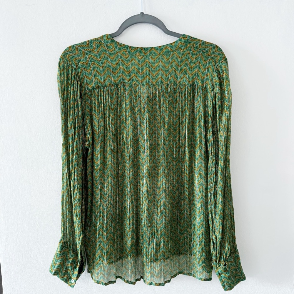 Ba&sh Wize Green Printed Sheer Long Sleeve Blouse Top Size 2 - Picture 6 of 8